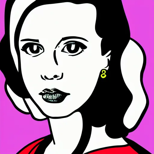 Image similar to a portrait of millie bobby brown in the style of roy lichtenstein