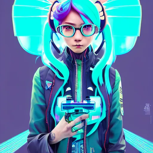 Image similar to high quality high detail 3 / 4 portrait of a hatsune miku as diesel punk character in an futuristic world, techwear, tristan eaton, victo ngai, artgerm, rhads, ross draws, hyperrealism, intricate detailed, alphonse mucha, pastel colors, vintage, artstation