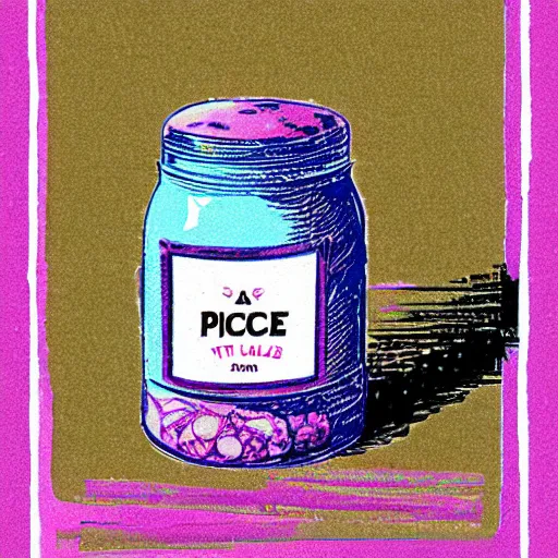 Image similar to a risograph of a pickle jar