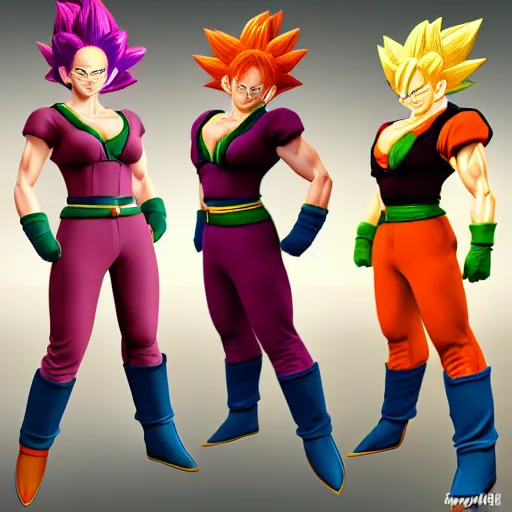 Image similar to christina hendricks as dragon ball z characters, 3 d render, blender,