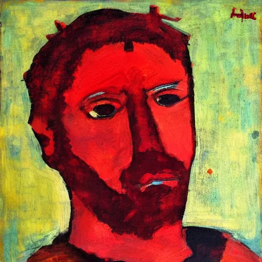 Image similar to a red headed man, expressionist, art, portrait,