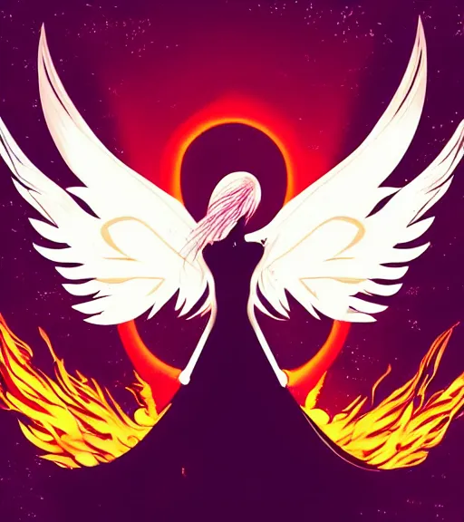 Prompt: white phoenix on flames salt crystals simple background simplified stylised poster art neat graphic design style holistic