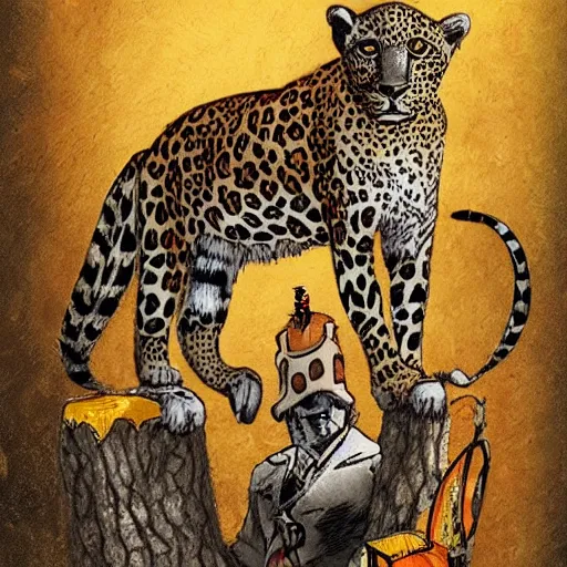 Image similar to the leopard in the style of enki bilal