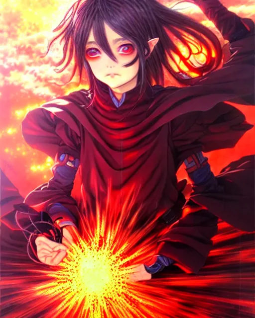 Image similar to megumin casts explosion, an ultrafine detailed painting by ayami kojima, cgsociety, fantasy, anime digital art, lovecraftian, cosmic horror, detailed painting