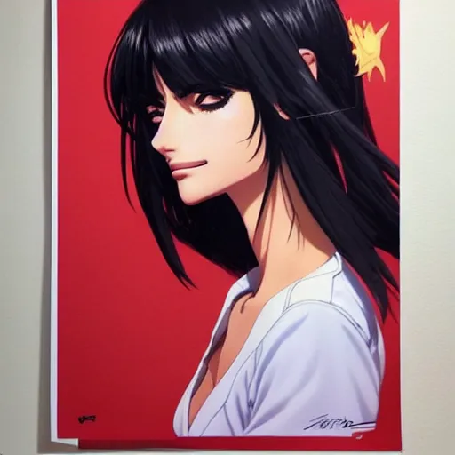 Image similar to penelope cruz portrait as manga girl, realistic shaded perfect face, fine details. anime. realistic shaded lighting poster by ilya kuvshinov katsuhiro otomo ghost - in - the - shell, magali villeneuve, artgerm, jeremy lipkin and michael garmash and rob rey