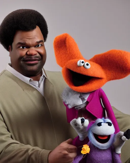 Prompt: craig robinson darryl as a muppet. highly detailed felt. hyper real photo. 4 k.