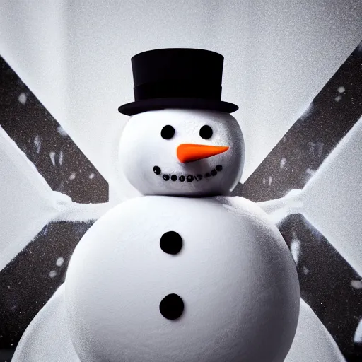 Image similar to a highly detailed humanoid snowman in business suit with black eyes and mouth, no nose, hyperrealism, professional, octane render, digital art