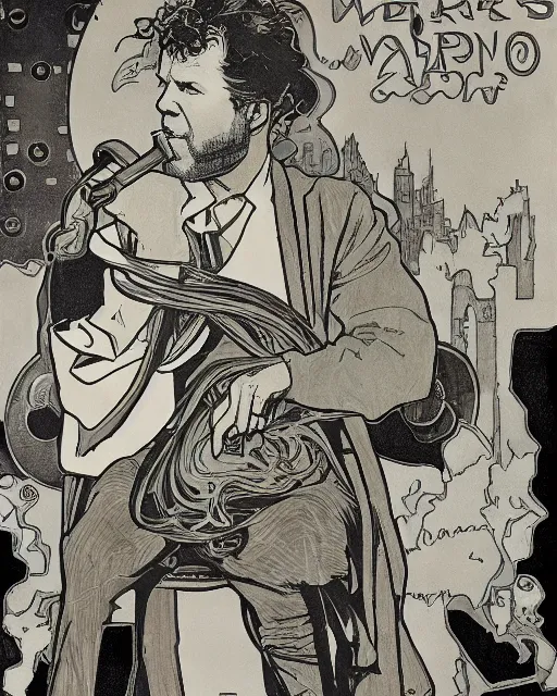 Image similar to Tom Waits by Rick Griffin Roland Topor Alphonse Mucha Will Eisner