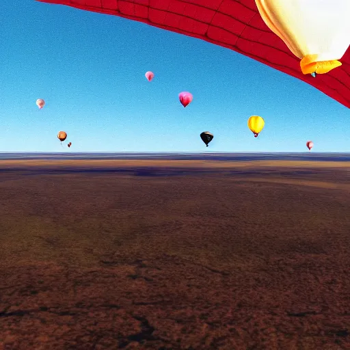 Prompt: people flying balloons into an black hole in the sky, with clear skies and good weather, realistic, cinematic