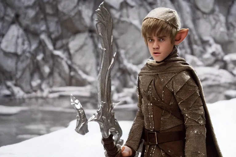Prompt: justin bieber plays an elf in the lord of the rings return of the king, highly detailed, cinematic lighting, 4 k, arricam studio 3 5 mm film camera, kodak 5 2 7 9 ( tungsten - balanced ) film stock