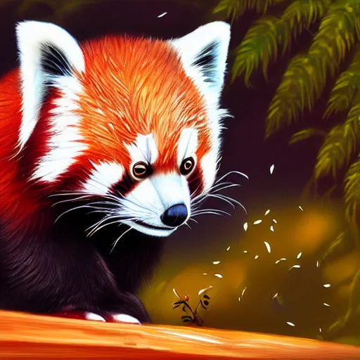 Image similar to beautiful red panda on a bridge by Cyril Rolando