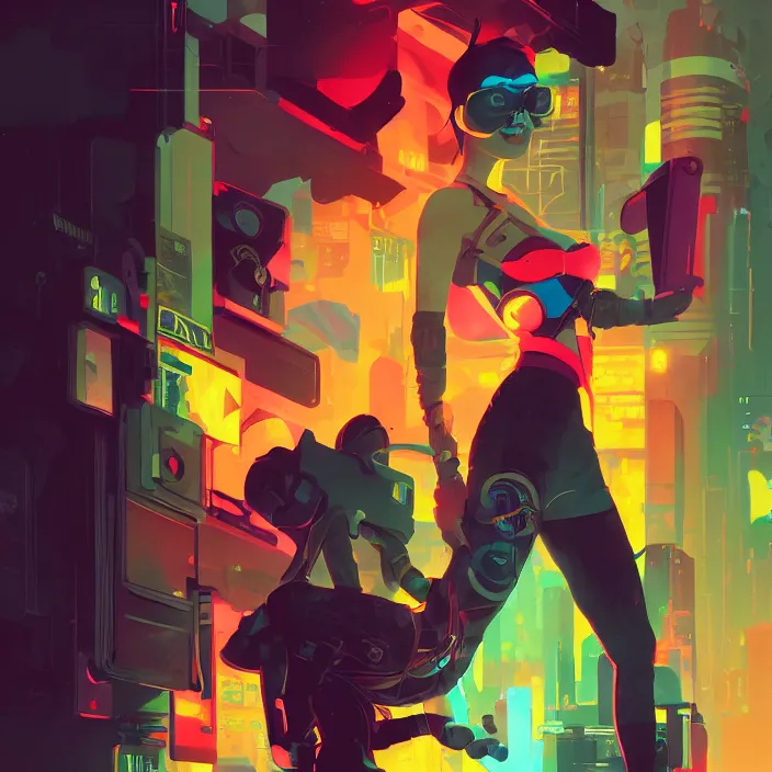 Image similar to a colorful comic noir illustration painting of a cyberpunk girl by sachin teng and sam yang!! and artgerm!! and pascal blanche, lois van baarle and ross tran. in style of digital art, symmetry, sci fi, hyper detailed. octane render. trending on artstation