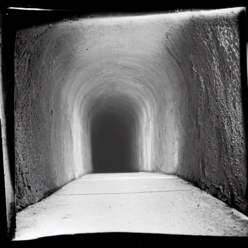 Image similar to a tunnel that leads to hell, vintage photograph, 3 5 mm