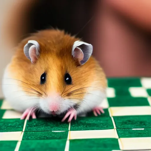 Image similar to a happy hamster playing chess