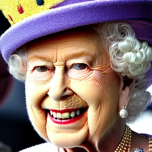 Prompt: A close-up photograph of The Queen
