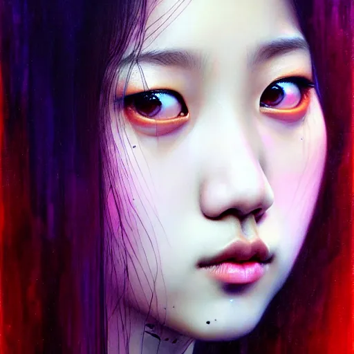 Image similar to jisoo of blackpink, hyperrealistic portrait, fractals, by karol bak and agnes cecile, fantasy art, photo realistic, dynamic lighting, artstation, poster, volumetric lighting, very detailed face, 8 k, award winning