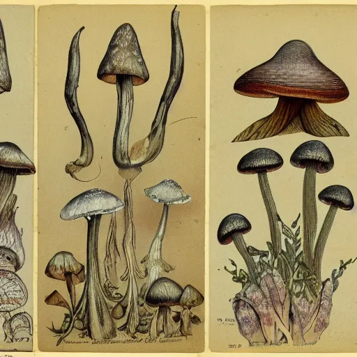 Image similar to 1 9 0 0's flora sketches of wild mushrooms