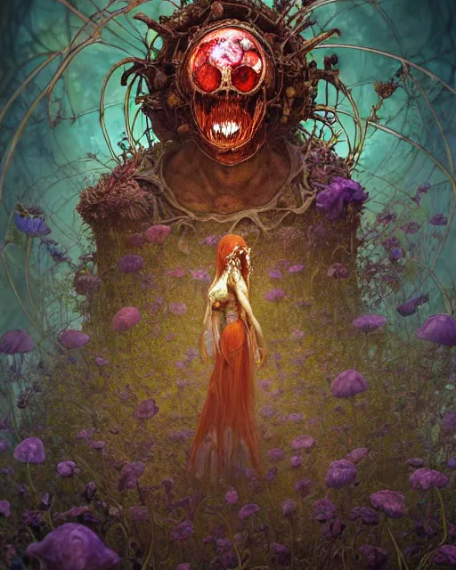 Prompt: the platonic ideal of flowers, rotting, insects and praying of cletus kasady carnage davinci dementor wild hunt chtulu mandelbulb mandala ponyo bioshock the witcher, d & d, fantasy, ego death, decay, dmt, psilocybin, concept art by randy vargas and greg rutkowski and ruan jia and alphonse mucha