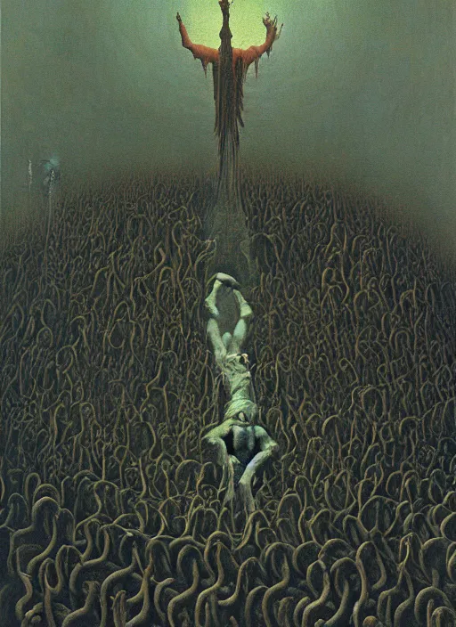 Prompt: the seventh circle of hell from dante's divine comedy. highly detailed painting by zdzisław beksinski 8 k