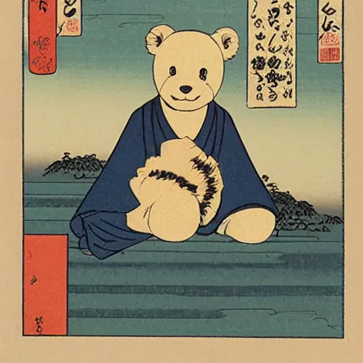 Image similar to Teddy Bear shopping, ukiyo-e