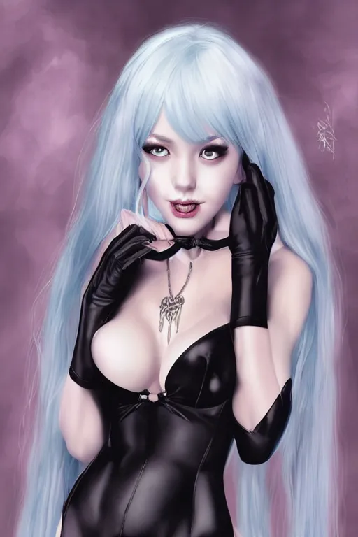 Image similar to Succubus in dress, stockings and choker portrait, by artgerm, WLOP