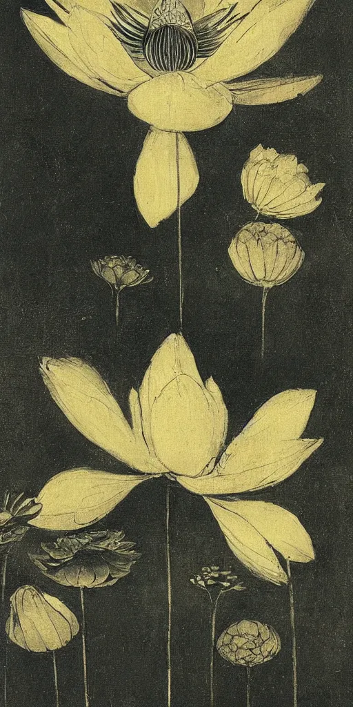 Image similar to a black lotus, fresco by francisco goya