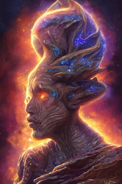 Image similar to beautiful oil painting with high detail of a wise Space ent made of stars and plasma, hybrid from dungeons and dragons and art direction by James Cameron ;by artgerm; wayne reynolds art station; cinematic quality character render; low angle; ultra high quality model; production quality cinema model;