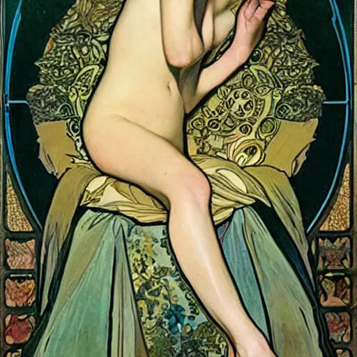 Prompt: charlize theron by alfons mucha.