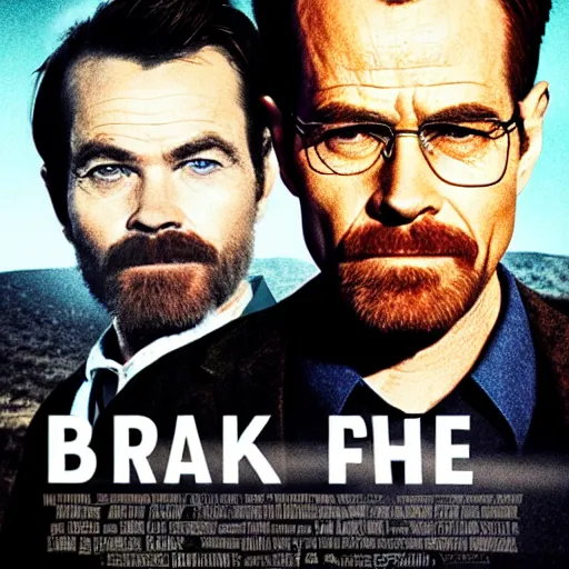 Image similar to Breaking Bad Reboot Starring Willem Dafoe, Chris Pine, and Bob Odenkirk, movie poster, low quality bootleg.