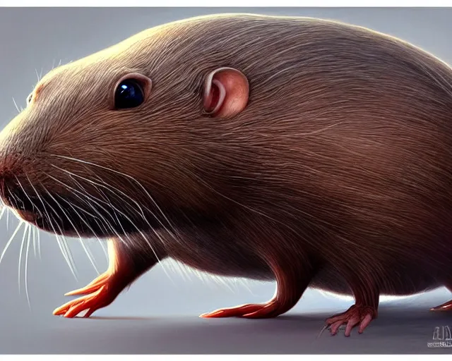 Image similar to a giant mole rat, vivid eyes, real life skin, intricate, elegant, highly detailed, artstation, concept art, smooth, sharp focus, art by artgerm, turner