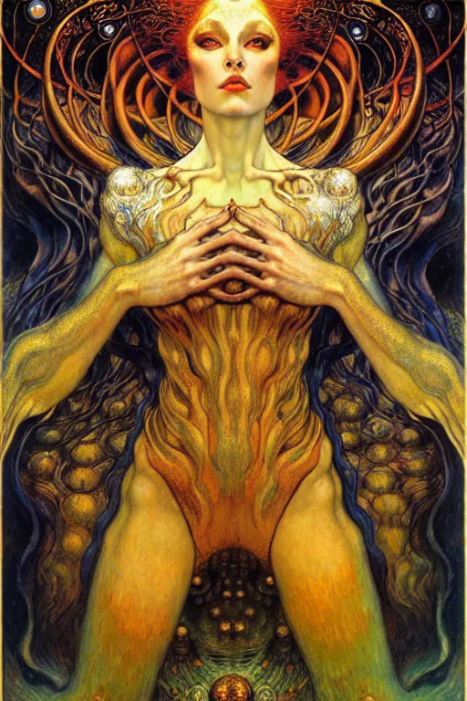 Image similar to Divine Chaos Engine by Karol Bak, Jean Delville, William Blake, Gustav Klimt, and Vincent Van Gogh, symbolist, visionary