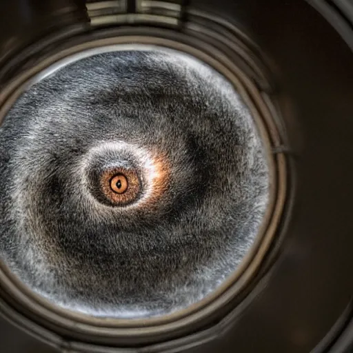 Image similar to a taxidermized frowning black hole, in a museum, 8 5 mm lens, 7 0 mm entrance pupil diameter, close - up photograph, high detail, 4 k, soft focus, depth of field