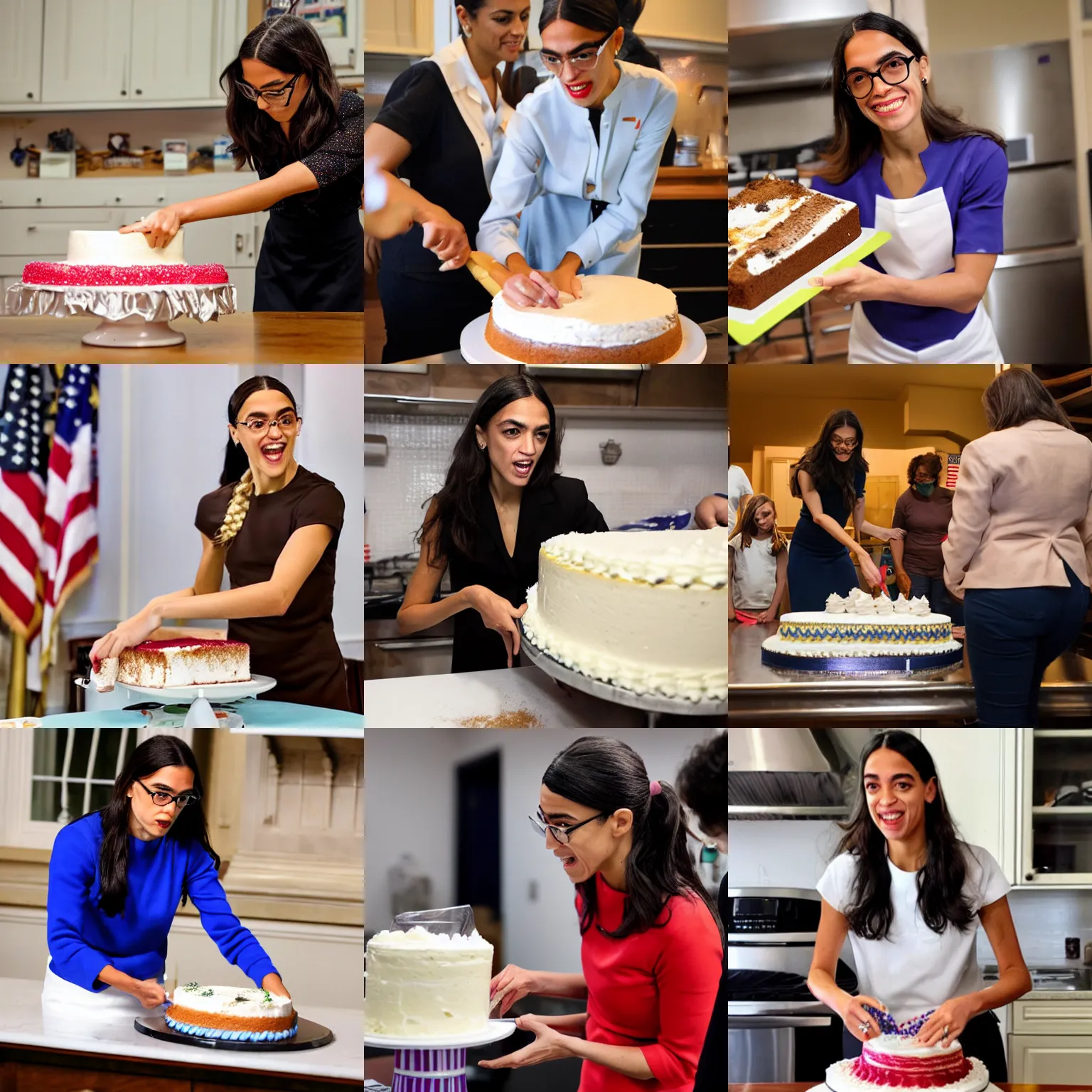 Prompt: alexandria ocasio cortez making a cake