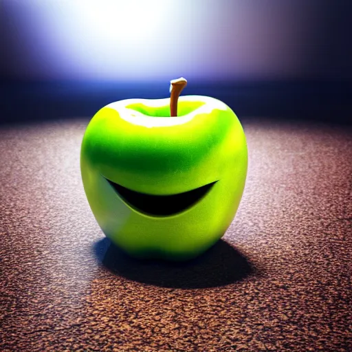 Image similar to apple with a mouth, hyperrealism, lens flare, bloom, 8 k