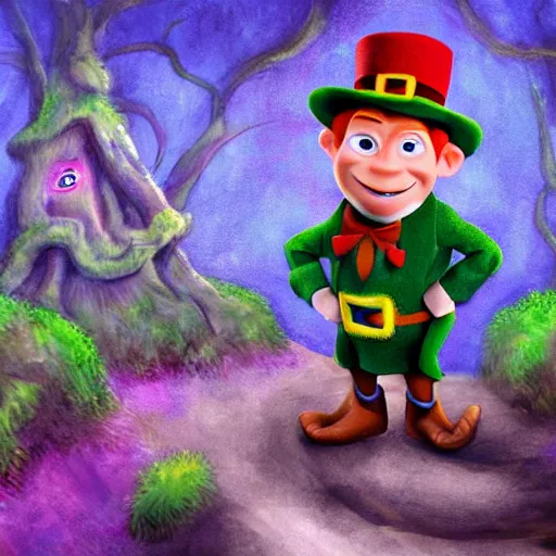 Prompt: pixar style leprechaun in the enchanted forest. digital art. masterpiece.