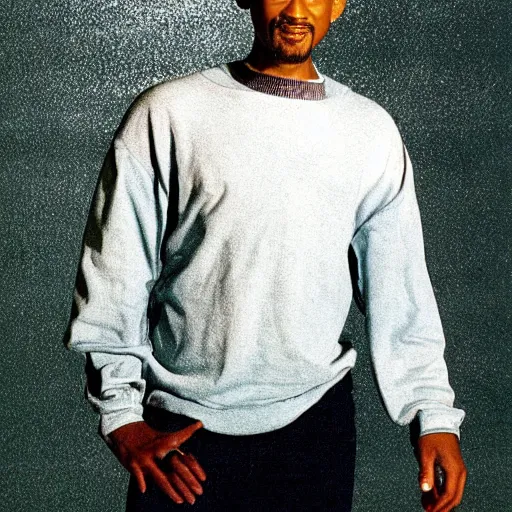 Prompt: will smith posing for a camera, holding up a phone during an photoshoot for his early 2 0 0 0's techno album, cool coloring reminiscent of the 2 0 0 0's, album cover, y 2 k aesthetic,