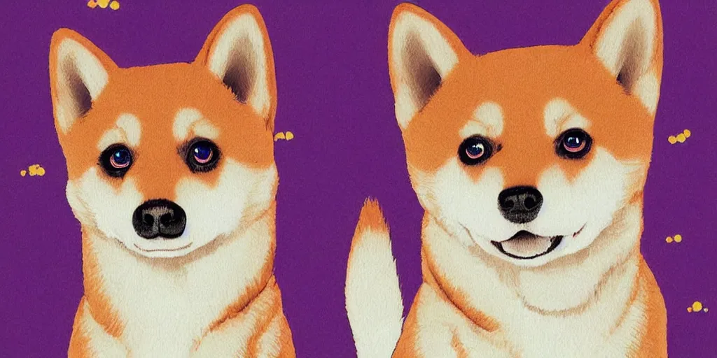 Image similar to a portrait of a shiba inu, in the art style of 8 0 s anime, japanese city pop color palette, naoko takeuchi, hajime yatate