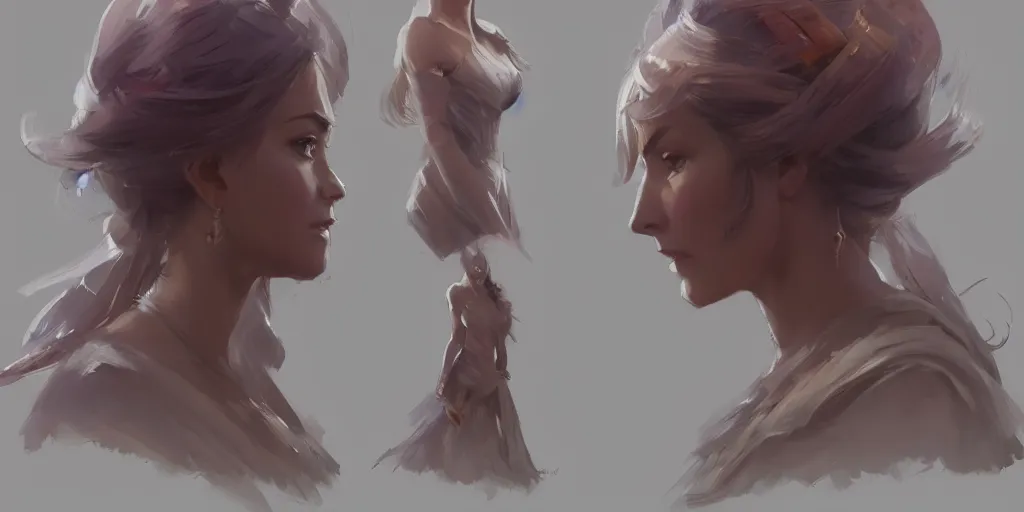 Image similar to character sheet of beautiful princess, by greg rutkowski and greg manchess, digital art, trending on artstation, highly detailed, concept art, beautiful, masterpiece, medium shot, asymmetrical, profile picture, matte painting, exquisite lighting, clear focus, very coherent, plain background, soft painting