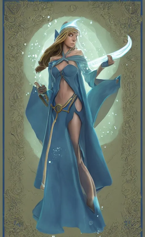 Image similar to elf female sorcerer doing water magic spells, blue robes, exquisite details, full body character design on a white background, by studio muti