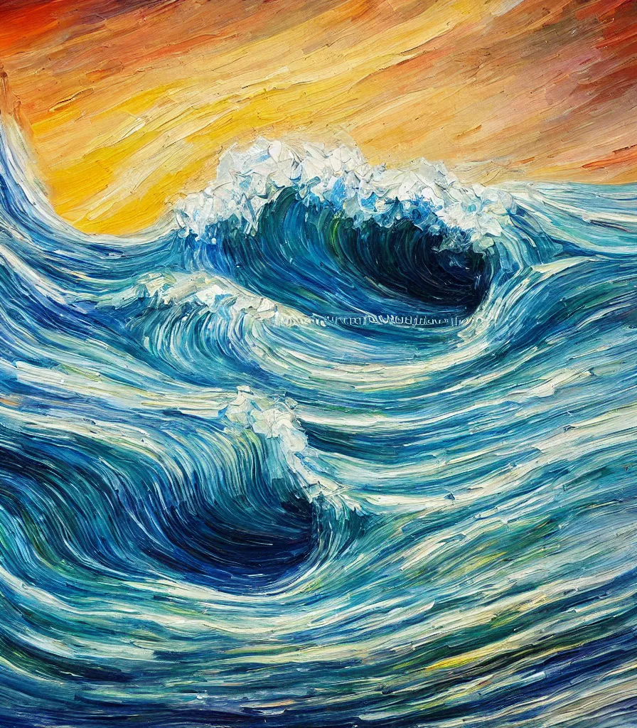 an impasto oil painting of a beautiful barreling wave, | Stable ...