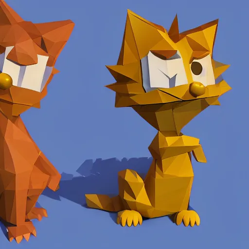 Prompt: low-poly Garfield and Jon Arbuckle