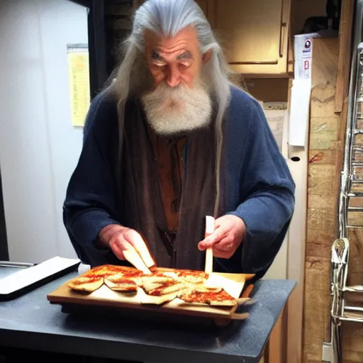 Prompt: gandalf making himself a panini