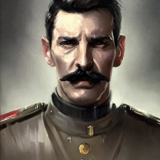 Image similar to portrait of a man by greg rutkowski, british features, short black hair in military style, moustache, perfect military composure, wearing gray imperial captain uniform, star wars expanded universe, he is about 4 0 years old, highly detailed portrait, digital painting, artstation, concept art, smooth, sharp foccus ilustration, artstation hq