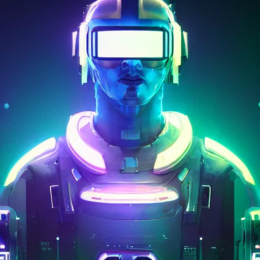 Image similar to cyberpunk concept bot, cinema 4 d, galaxy, ufo, space sci - fi, wearing vr goggles, illustration, portrait, pastel neon textured background night, trending on artstation, greg rutkowski, octane rendered, 1 2 k, detailed,