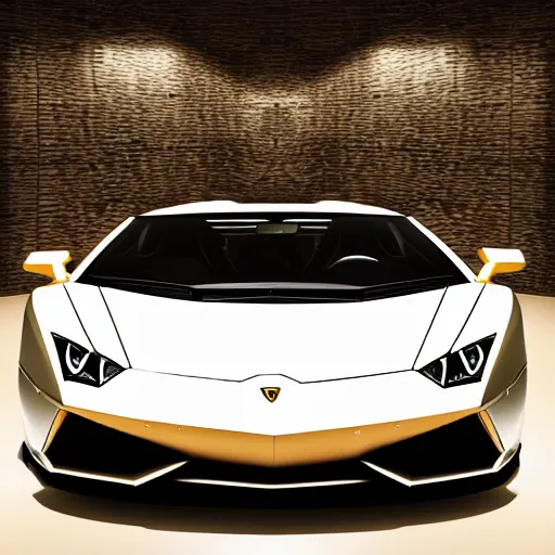 Image similar to photography of lamborghini car in the museum of luxury, photorealism, vhs filter,