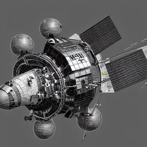 Image similar to detailed spacecraft in the style of chris bjerre