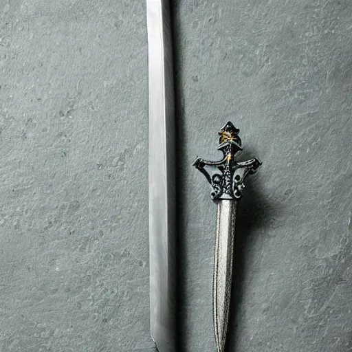 Image similar to a sword with its blade made of water and a silver handle with a blue gem on it
