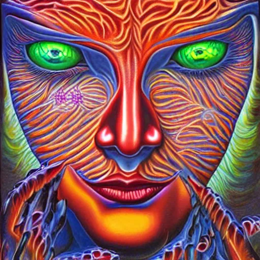 Image similar to painting by alex grey