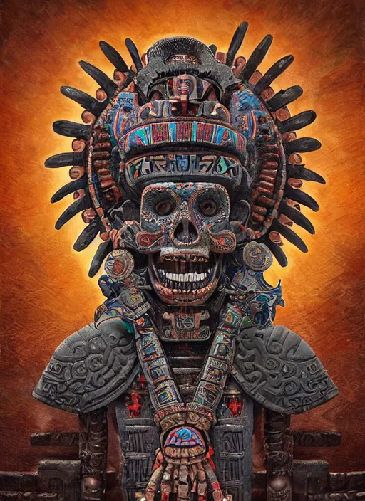 Image similar to digital _ painting _ of _ aztec god of death mictlantecuhtli _ by _ filipe _ pagliuso _ and _ justin _ gerard _ symmetric _ fantasy _ highly _ detailed _ realistic _ intricate _ port