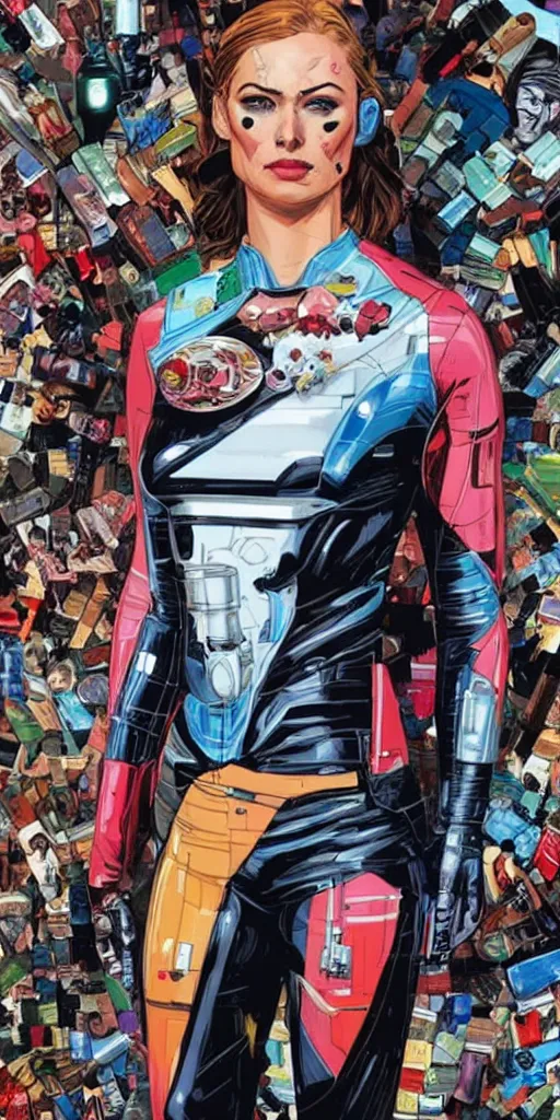 Image similar to full body painting of a female android, by MARVEL comics and Sandra Chevrier